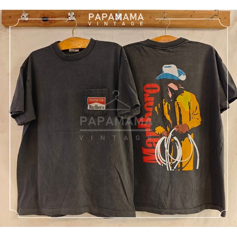 🌺 [ Marlboro ] CowBoy Bio washed tag Marlboro เสื้อวินเทจ เสื้อโปรโมท papamama vintage shirt