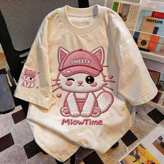 TEE·SHOP🍀เสื้อยืด ' SWEETY MiowTime ' สไตล์เกาหลี เท่ห์มาก ใส่ได้ทั้งชายหญิง ผ้านุ่มสบายตัวทั้งวัน รองรับ COD