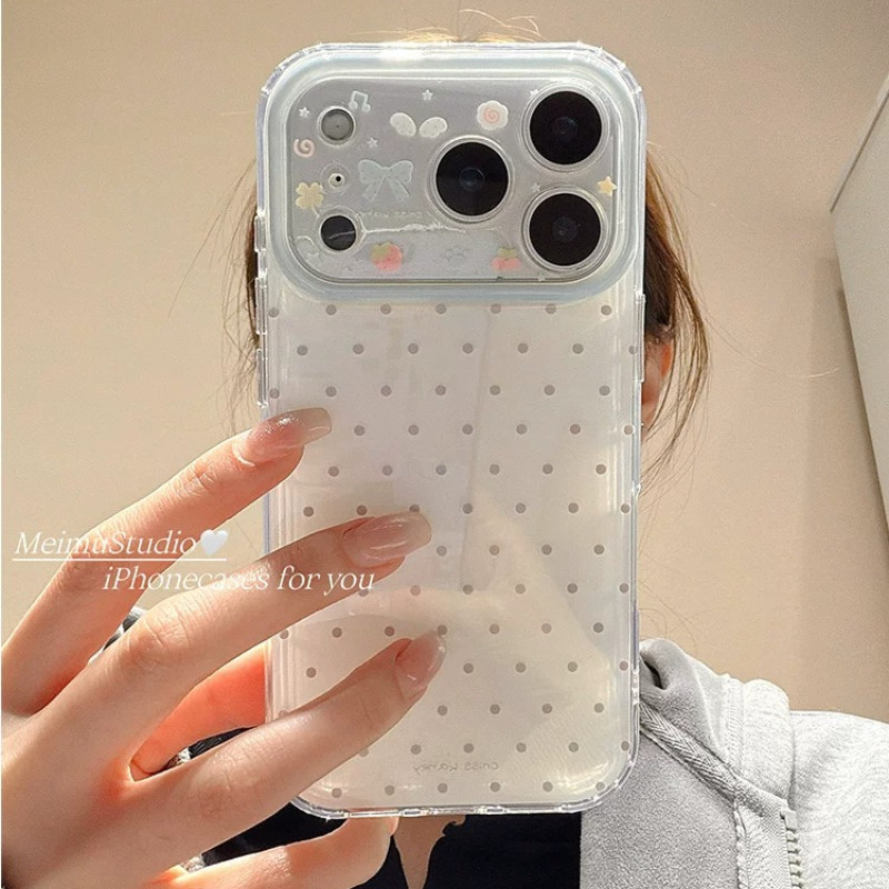 Huiwanju สีทึบเรียบง่ายลายจุดสําหรับ iPhone17promax เคสโทรศัพท์มือถือ iphone16/15pro/17/14/13/16pm ร