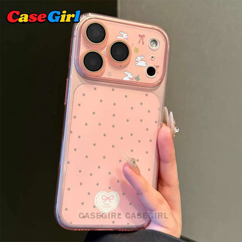 สำหรับ iPhone 15 16 14 11 17 13 12 Pro Max 16 14 15 Plus เคสโทรศัพท์ลายจุดกระต่าย มีฟิล์มป้องกันเลนส์ในตัว