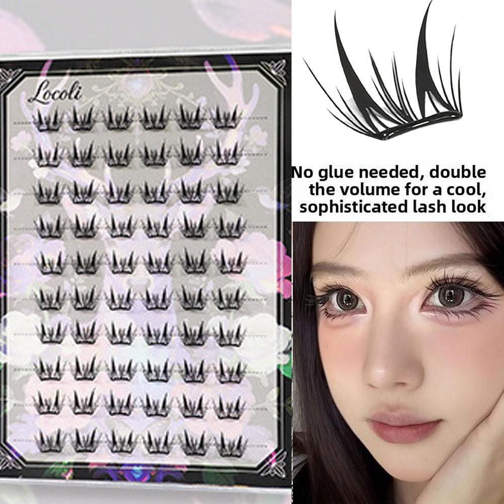 Diy Self-กาวCluster Lashes 10 แถวกาวฟรี Lashes ส่วนนุ่มสไตล์มังงะขนตา N4o2