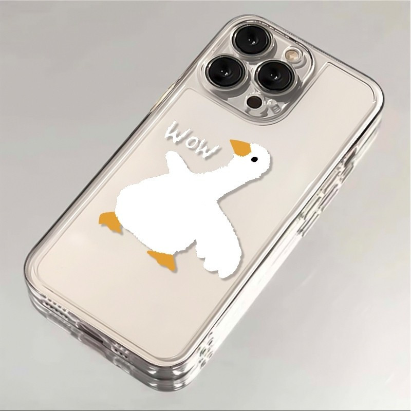 Surprised Big White Goose เหมาะสําหรับ iPhone 17 Pro โปร่งใสกันกระแทกรวมทุกอย่างเคสโทรศัพท์ 16 Pro M