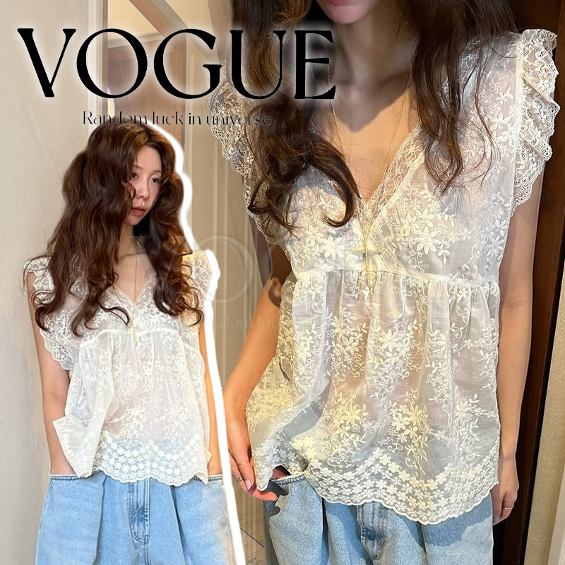 Vogue พร้อมส่ง เสื้อกั๊กซีทรู ผ้าลูกไม้จั๊มเอวสไตล์เกาหลี ใส่ในวันธรรมดาไปเที่ยวสวยๆ (FY2342)