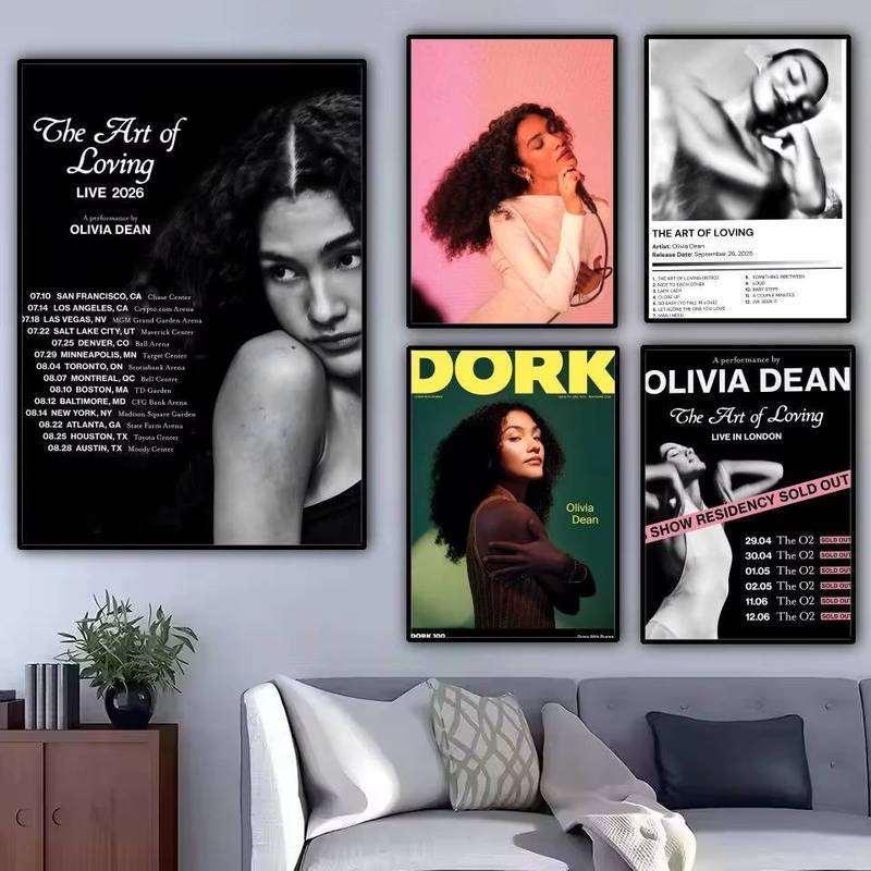 Olivia Dean นักร้อง Soul Jazz เพลงโปสเตอร์ไม่มีกรอบผ้าใบภาพวาดห้องนั่งเล่น Wall Art Decor