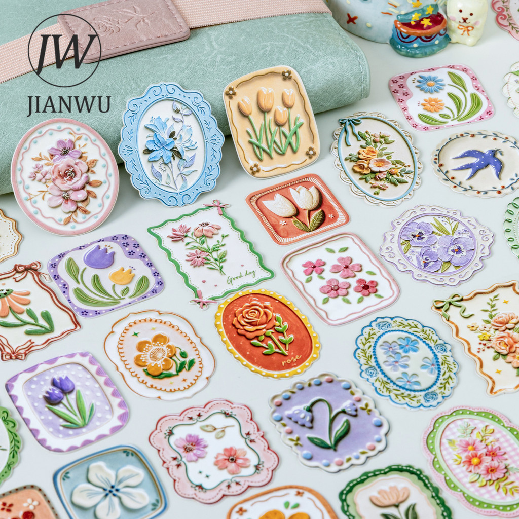 JIANWU Vintage รอบลูกไม้ Gird Star Bow Tie ภูมิทัศน์วัสดุ Collage Scrapbooking สติกเกอร์ Creative DIY Journal เครื่องเขียน