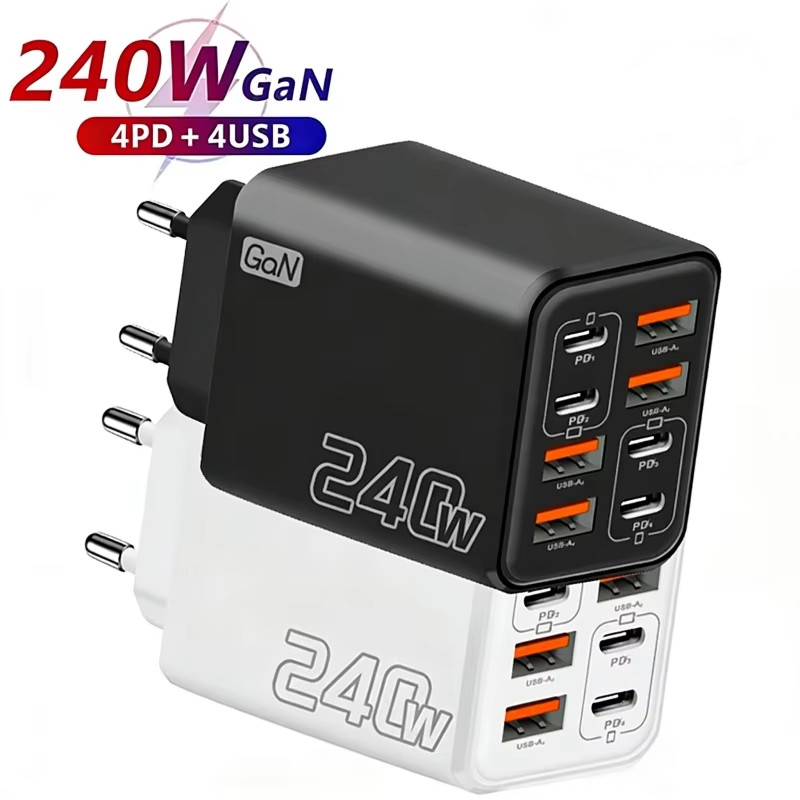 240W GaN USB C Charger 8 in 1 Fast ชาร์จชาร์จโทรศัพท์อะแดปเตอร์สําหรับ Samsung Xiaomi Type C EU/US/UK ปลั๊ก Wall Charger