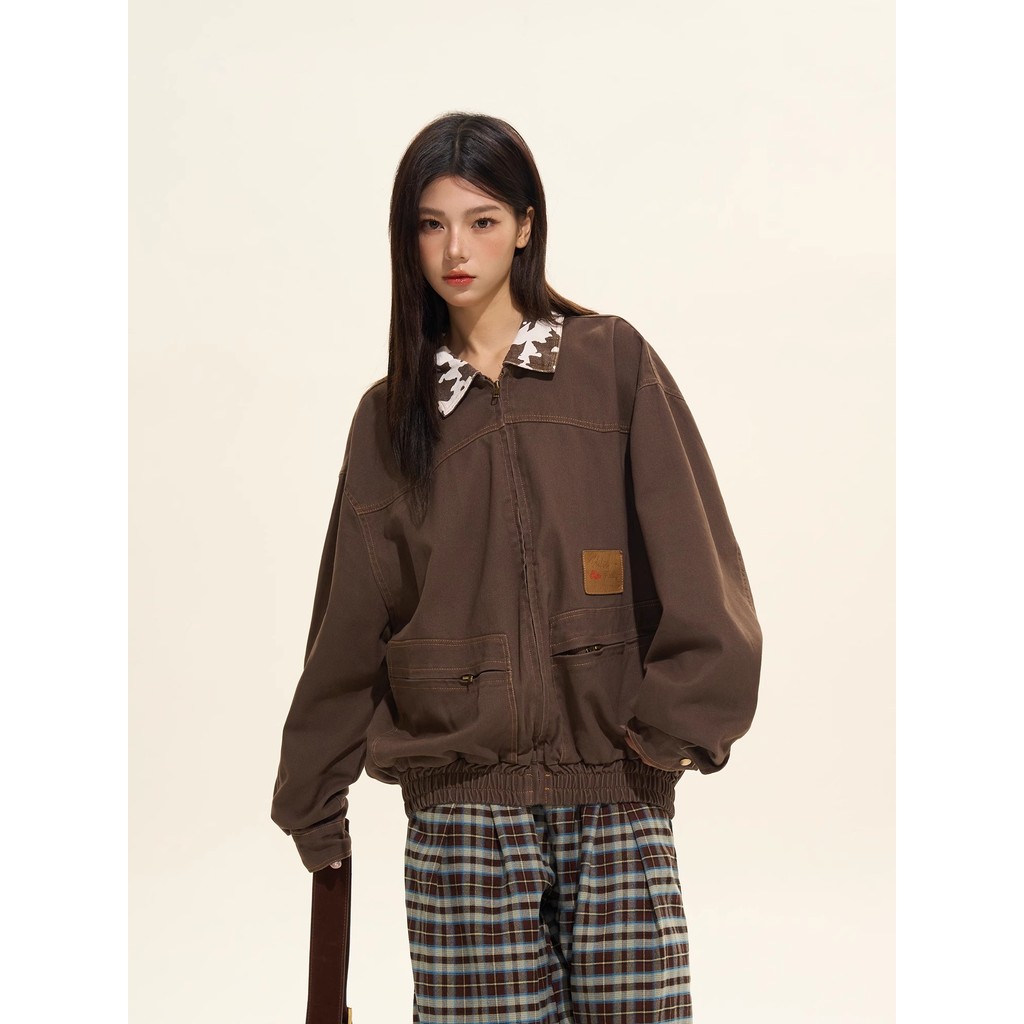 [ภาพเครือข่าย] 3J21 สีกาแฟสีแดง M--2XL P47 Little Oxford Composite Jacket