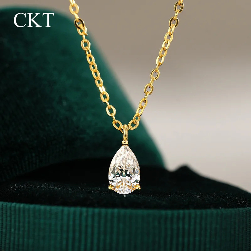 ของแท้ CKT 1ct Water Drop Pear Shape จี้ 14K Gold Diamond Moissanite สร้อยคอศาสนา Fine เครื่องประดับ