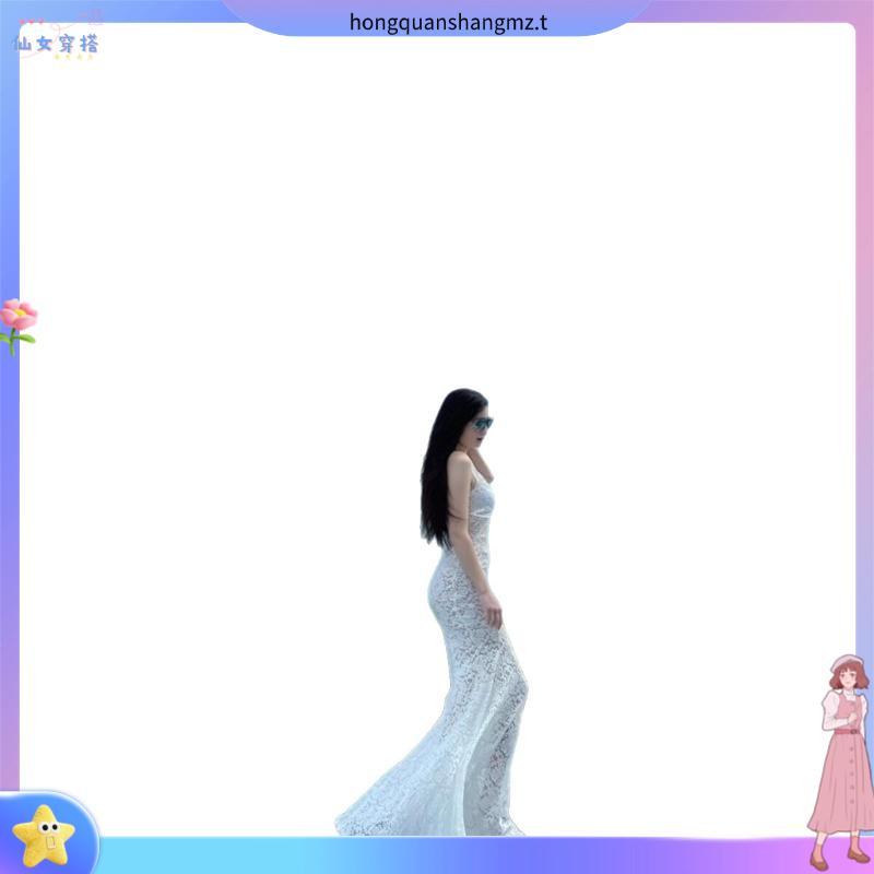 SYNTHESIS OF PARTY DRESSES - ชุดเดรสดีไซน์ด้วยลูกไม้และคล้องคอยาว สีครีม 2 ชั้น สวยสุดๆสําหรับงานปาร