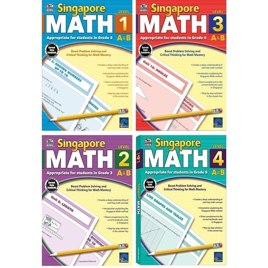 หนังสือราคาถูก Singapore Math ระดับ 1 - 4 A&B / Black & White