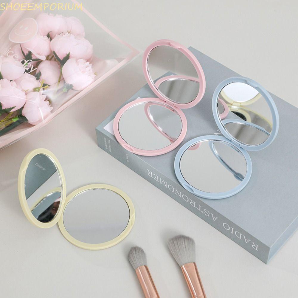 SHOEEMPORIUM Make-Up Mirror, Portable Double-Sided Hand-Held Mirror, Simple Mini Folding Cute Pocket Mirror Student