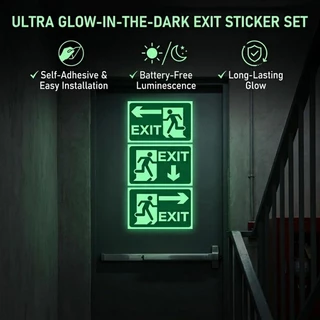 [Prim] สติ๊กเกอร์ป้ายทางออกฉุกเฉินเรืองแสง 4-1 ชิ้น - Glow In Dark Exit Sign - Safety Passage Decal - ป้ายหนีไฟ - ป้ายบอกทิศทางหนี /bliss