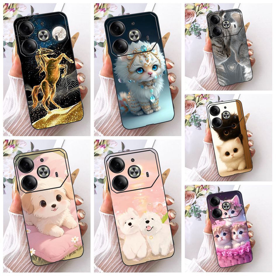 ปลอกสําหรับ Tecno Pova 6 LI7 / Pova 6 Pro LI9 เคสโทรศัพท์น่ารักการ์ตูนสุนัขแมวทาสีซิลิโคนอ่อนนุ่มสีด