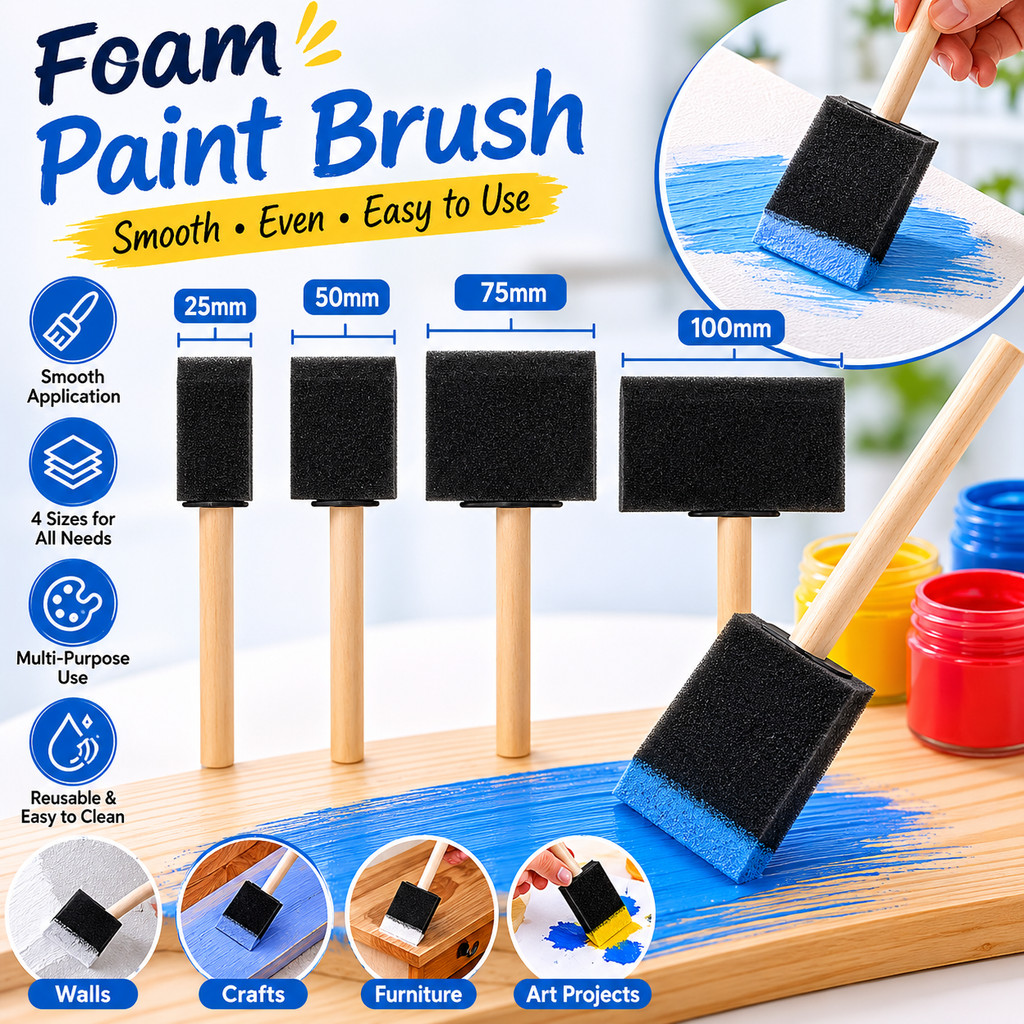 ชุดแปรงสีโฟมฟองน้ํา Applicator พร้อมด้ามไม้ DIY Craft Painting เครื่องมือสําหรับ Art Wall เฟอร์นิเจอร์ 1 ฟองน้ําแปรงทาสีในขนาดที่แตกต่างกัน