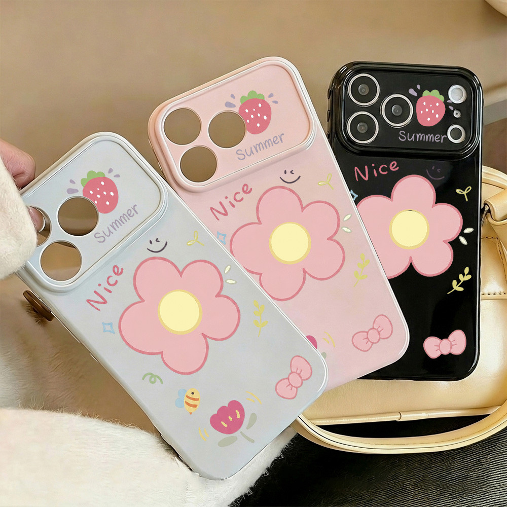 เคสโทรศัพท์ด้านข้างรูปหัวใจน่ารักสำหรับ iPhone 17 Pro Max 13 15 16 ฝาครอบด้านหลังแบบมันเงาปกป้องตัวเครื่อง