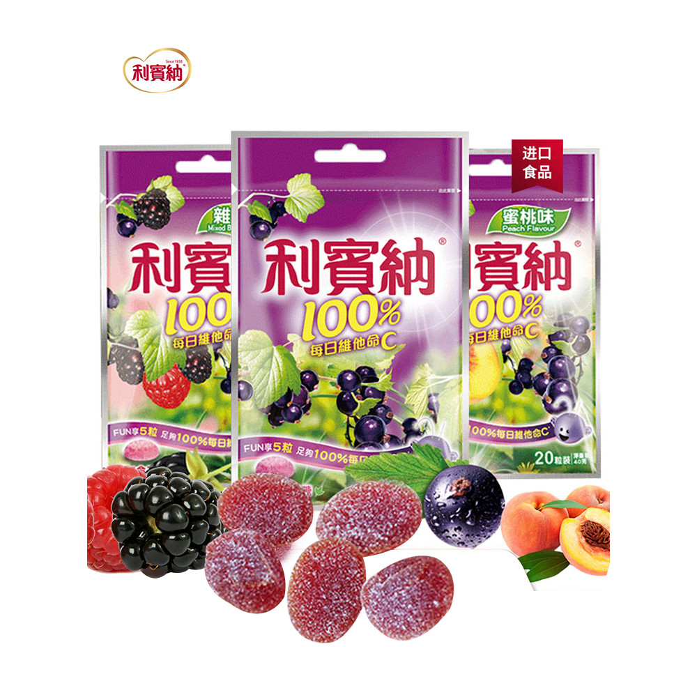 Lebinna นําเข้า VC Juice qq Candy Grape Blackcurrant Peach Strawberry 1,000VC Gummy 40gX6 ถุง
