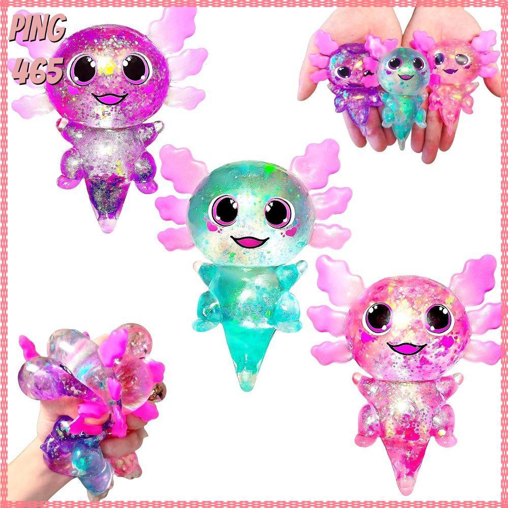PINGD Squishy Stress Glitter, Sugar Filled รูปร่างน่ารัก Axolotl Squishy ของเล่น, Glitter Soothing T