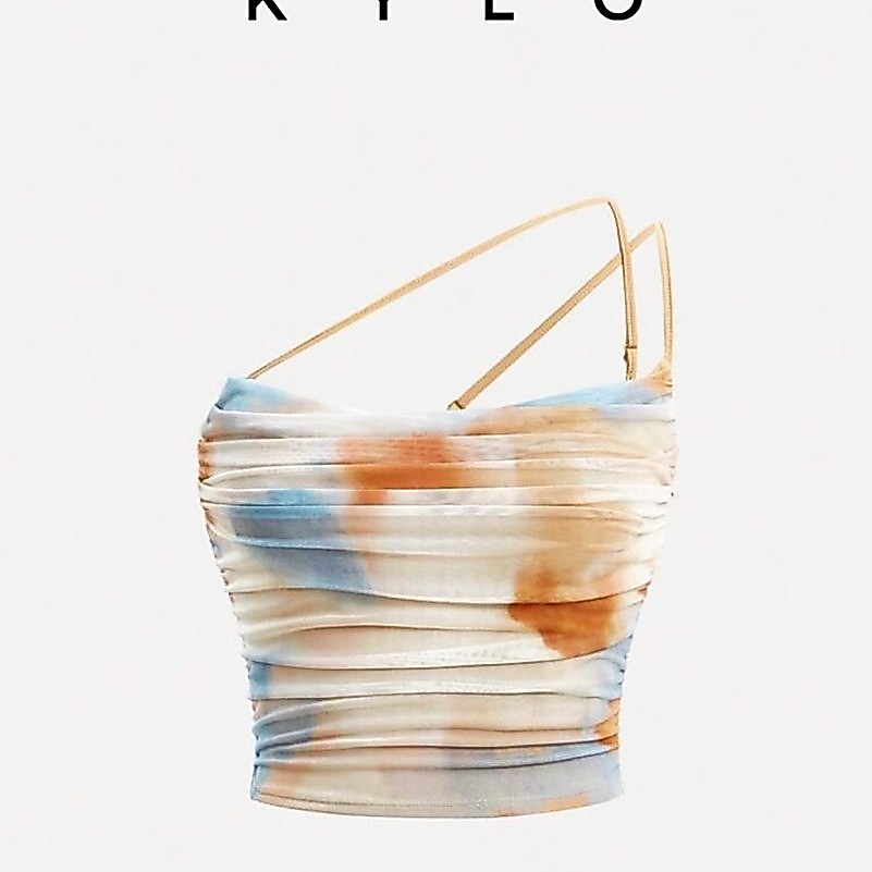 KYLO Art Core Tie Dye Ruched One Shoulderไม่สมมาตรสายคล้องคอฤดูร้อนเสื้อกล้าม !!️PLS DM BFORE PAYMEN