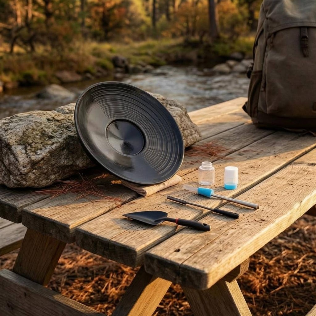 Riffled Gold Pan Set Gold Panning Pan Prospecting Gear Concave Black
