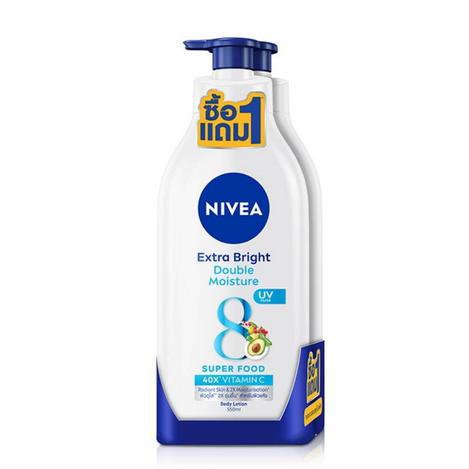 นีเวีย เอ็กซ์ตร้าไบรท์ดับเบิ้ลมอยส์เจอร์บอดี้โลชั่น Nivea Double Moisture Body Lotion 500ml. Pack2