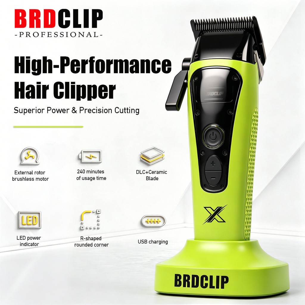 BRDCLIP Hair Clipper R1 4500mAh 240Mins Runtime มอเตอร์ไร้แปรง 3 สปีด DLC Blade 8 คู่มือหวีคันโยก 5 