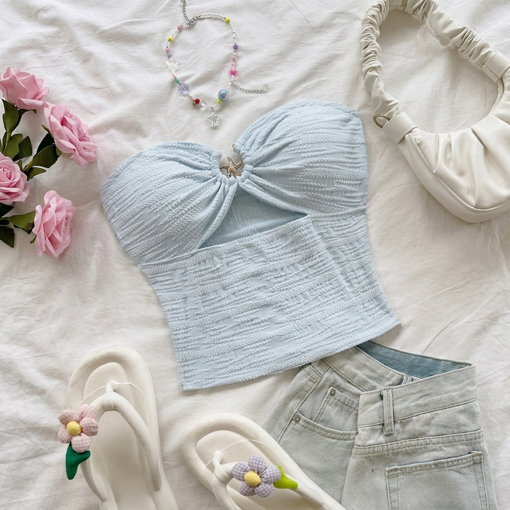 Sshine ผู้หญิงชายหาดปลาดาวเนื้อ Hollow Out Crop Top
