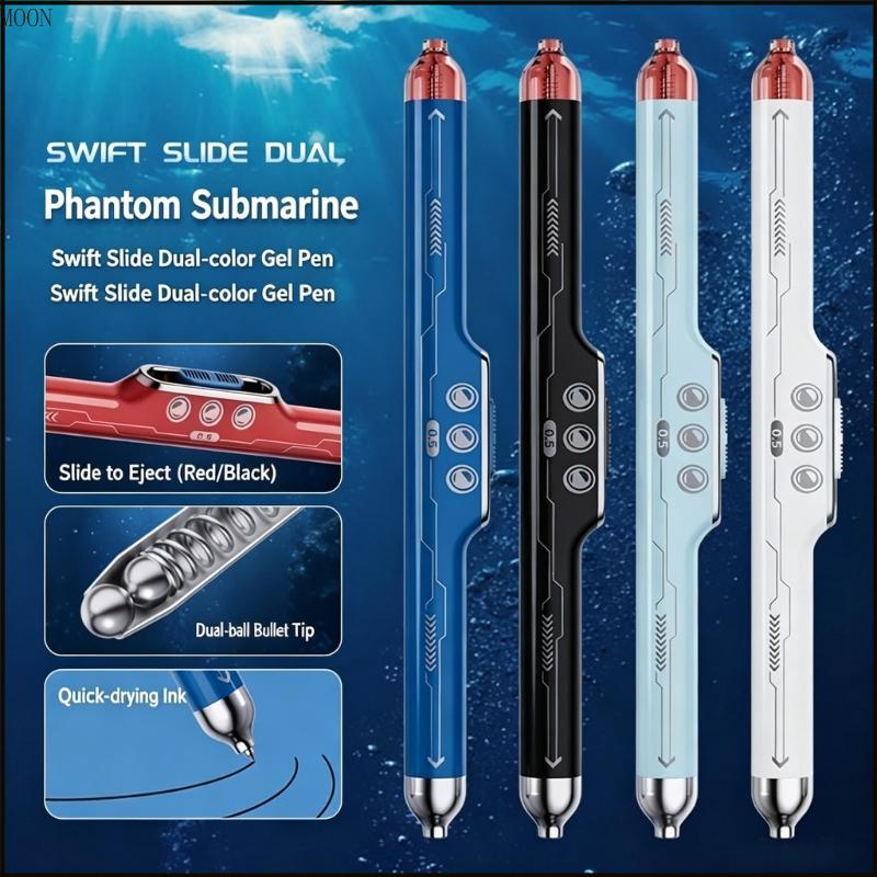 MOON ปากกาลูกลื่นแบบหดได้สีคู่ 0 5 มม.ปลายละเอียดปากกาลูกลื่นปลายคู่สําหรับเขียนหมายเหตุถ่ายภาพโรงเรียนปิด