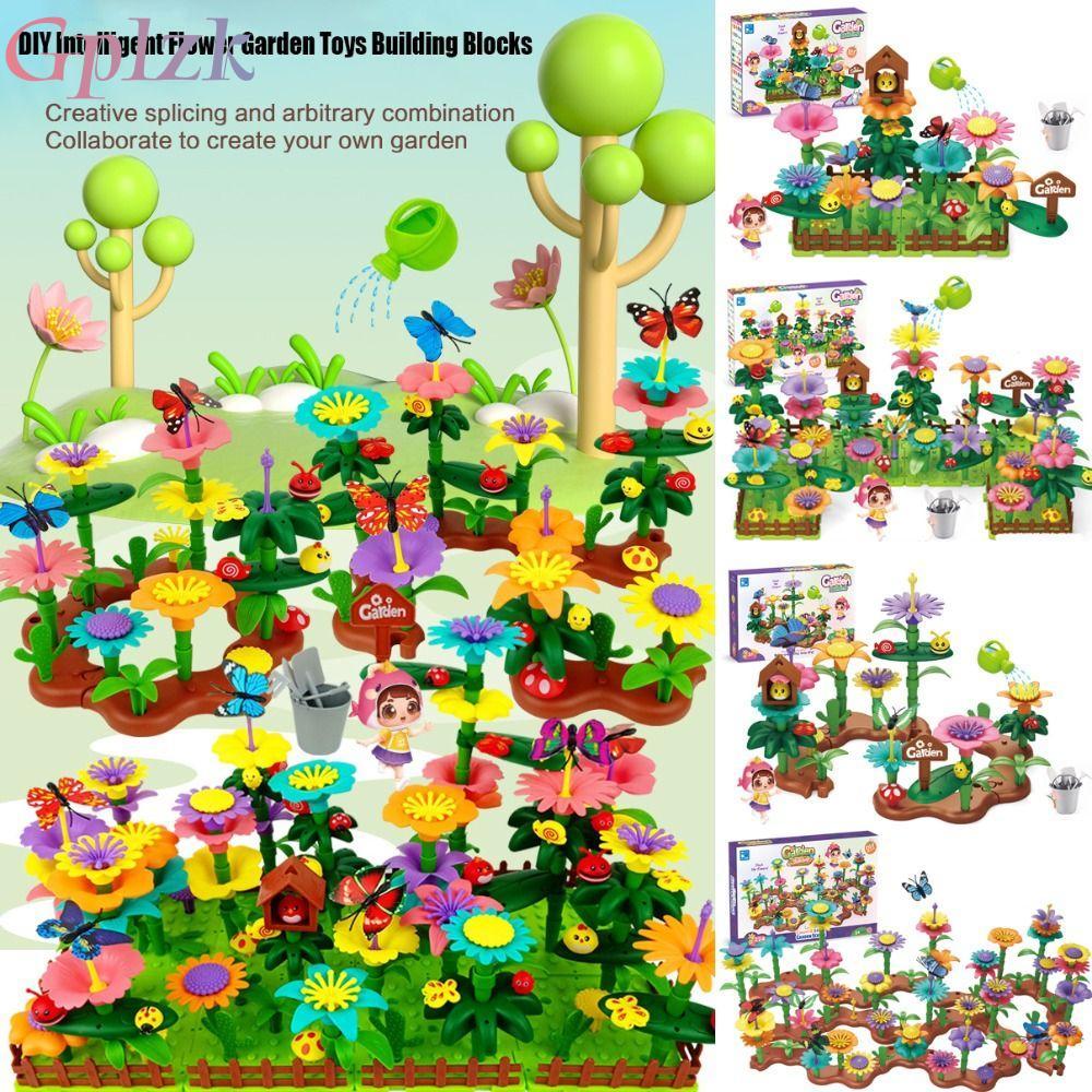 GPLZK Garden Building Blocks ของเล่น, 10 รูปแบบการศึกษาหญิง DIY ดอกไม้อัจฉริยะ, เกมซ้อนปลูกสวนดอกไม้ผู้ปกครอง-เด็ก Interct