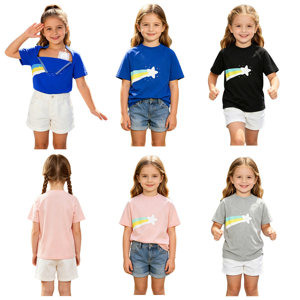 Lorilida Kids Boys Girls Special Needs Adaptive Clothing Short Sleeve Rainbow Print Chest Port Acces