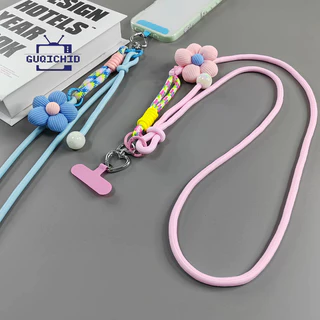 สายคล้องคอสร้อยเชือกสายคล้องโทรศัพท์แบบปรับได้สามแบบสำหรับผู้หญิง สายสะพายยาวแบบถัก