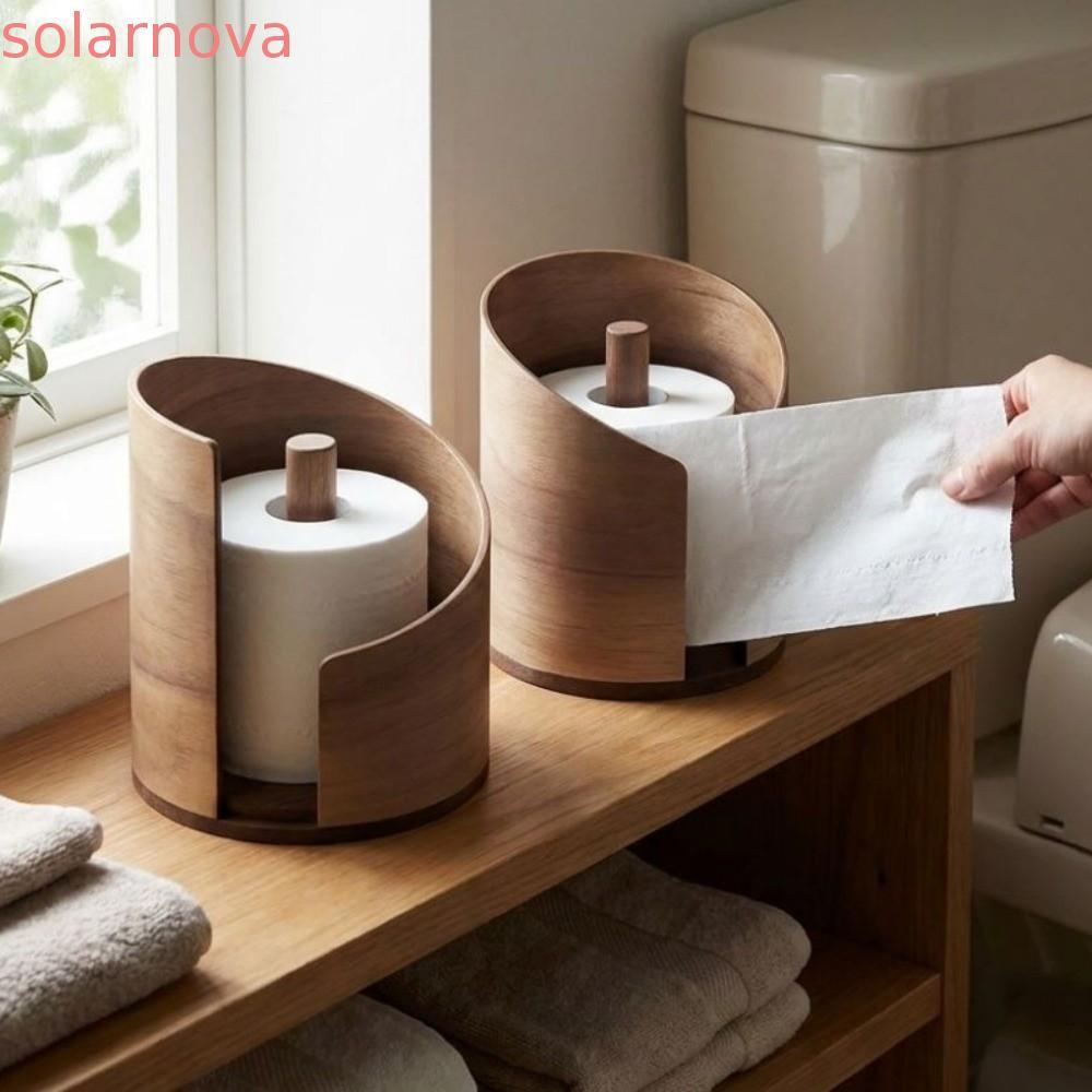 กล่องเก็บกระดาษทิชชู SOLARNOVA,ฐานกันลื่นมั่นคงผู้ถือกระดาษเช็ดมือไม้,สร้างสรรค์ไม้ธรรมชาติความจุขนาดใหญ่ Minimalist Round Roll Dispenser ห้องน้ํา