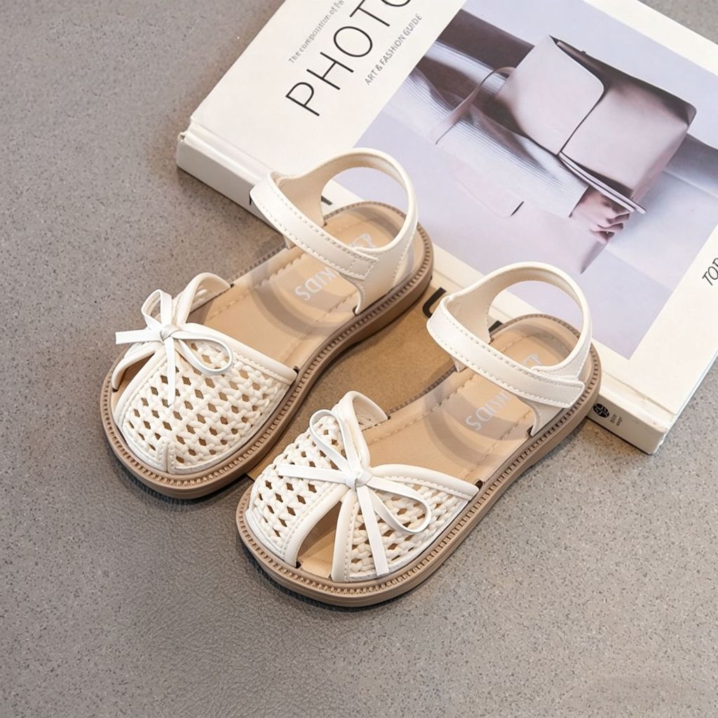 แฟชั่นสาวระบายอากาศ Peep-toe รองเท้าแตะเด็กนุ่มลื่นฤดูร้อนรองเท้าเจ้าหญิง