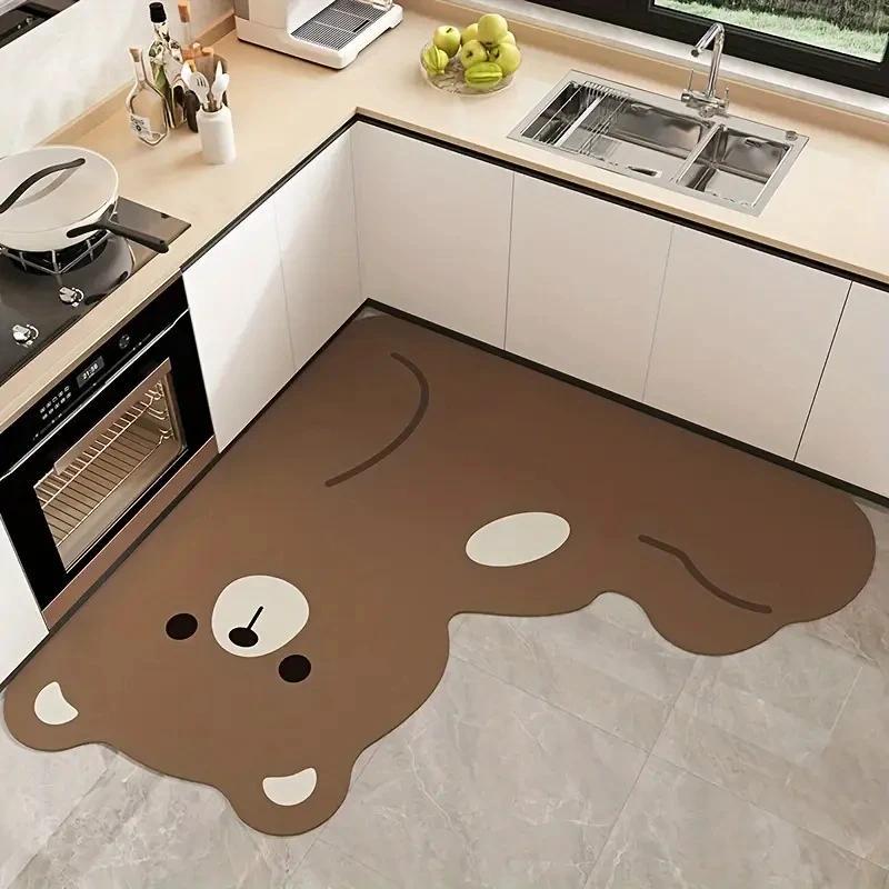 VIKAMA Cartoon Panda Kitchen Rug, Absorbent Non-Slip Irregular L-Shaped Floor Mat, Kitchen Mat, Bath