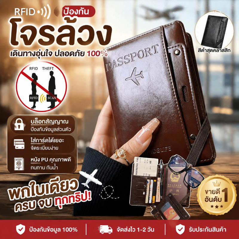 กระเป๋าพาสปอร์ต กันสแกน RFID ป้องกันขโมยข้อมูล เดินทาง