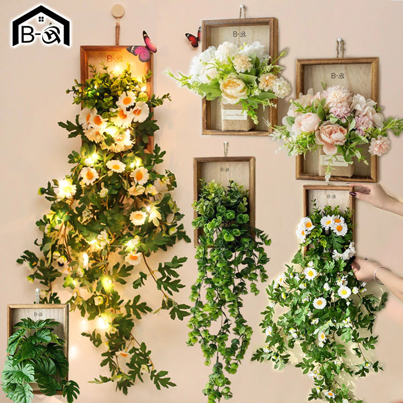 BHQ ดอกเดซี่แขวนผนัง ดอกไม้ปลอมตกแต่งผนัง สำหรับตกแต่งบ้าน คาเฟ่ ร้านค้า ไม้ประดิษฐ์ตกแต่งสวนในร่ม