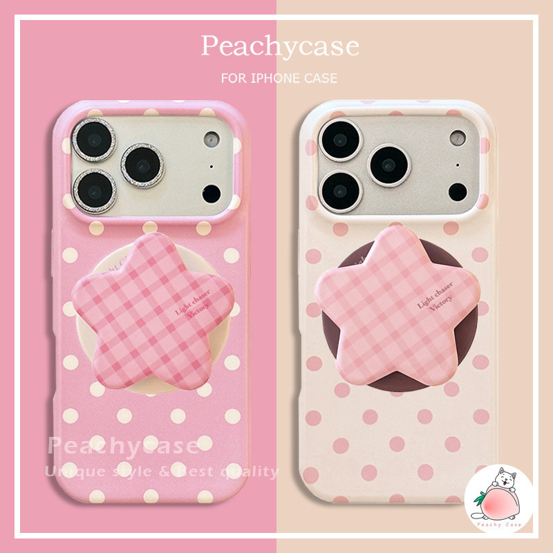 เกาหลี Checkered Stripe Star Kickstand เคสโทรศัพท์แม่เหล็กสําหรับ iPhone 17 16 15 14 Pro Max 13 กันกระแทกป้องกันปกหลัง TPU Wave Point Mobile Shell
