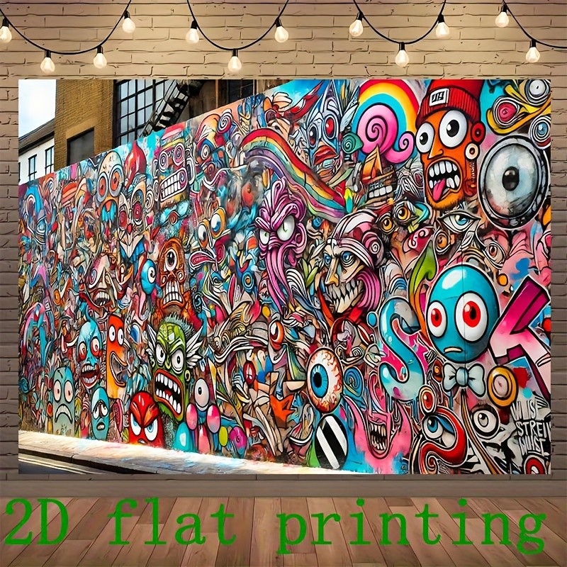 2D Flat - 2D Flat - 2D Flat Banner, 1pc Street Graffiti Art Wall, Background Banner Polyester, Backg