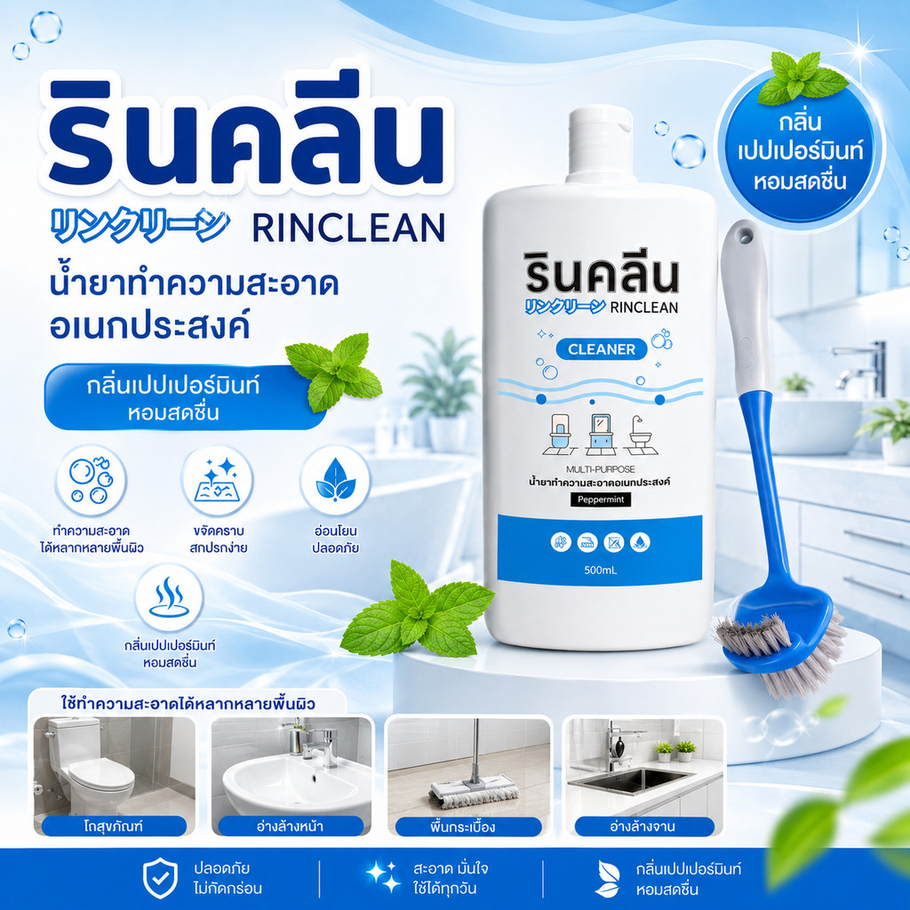 เซ็ตทำความสะอาดพรีเมี่ยม 1 | รินคลีนแบบขวด 500ml คู่กับ แปรงขัดเข้าซอก คุ้มเมื่อซื้อคู่กัน