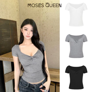 < MOSESQUEEN > เสื้อผ้าสตรี แบบเดิมอเมริกัน คอวีกับด้านข้าง แขนสั้น กระโปรงสั้น หลากสีสัน เสื้อผ้าฤดูร้อน สำหรับสาวๆ ที่ชื่นชอบสไตล์สปิซเกิร์ส แบบเรียบง่าย แต่ดูโดดเด่น #62975