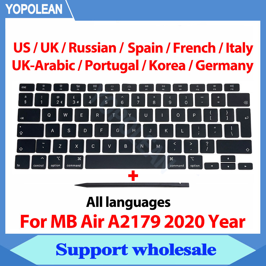 ใหม่ A2179 คีย์ Keycaps สําหรับ Macbook Air 13 "A2179 Key Cap US UK สเปนรัสเซียภาษาฝรั่งเศสคํา PT เค