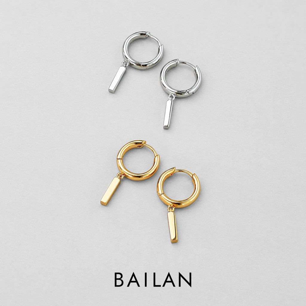 Bailan Little Silver Stick ต่างหูห่วงเงินแท้ 925 ต่างหูห้อย มินิมอล เรียบหรู ใส่ออกงาน ผู้หญิง ED2912-T