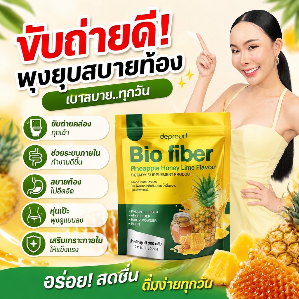 มาใหม่ Deproud ดีพราว ไฟเบอร์ สับปะรด Fiber Pineapple ท้องอืด ถ่ายยาก ผลิตภัณฑ์เสริม อาหารชนิดชงดื่ม (ถุงละ 30 ชอง)