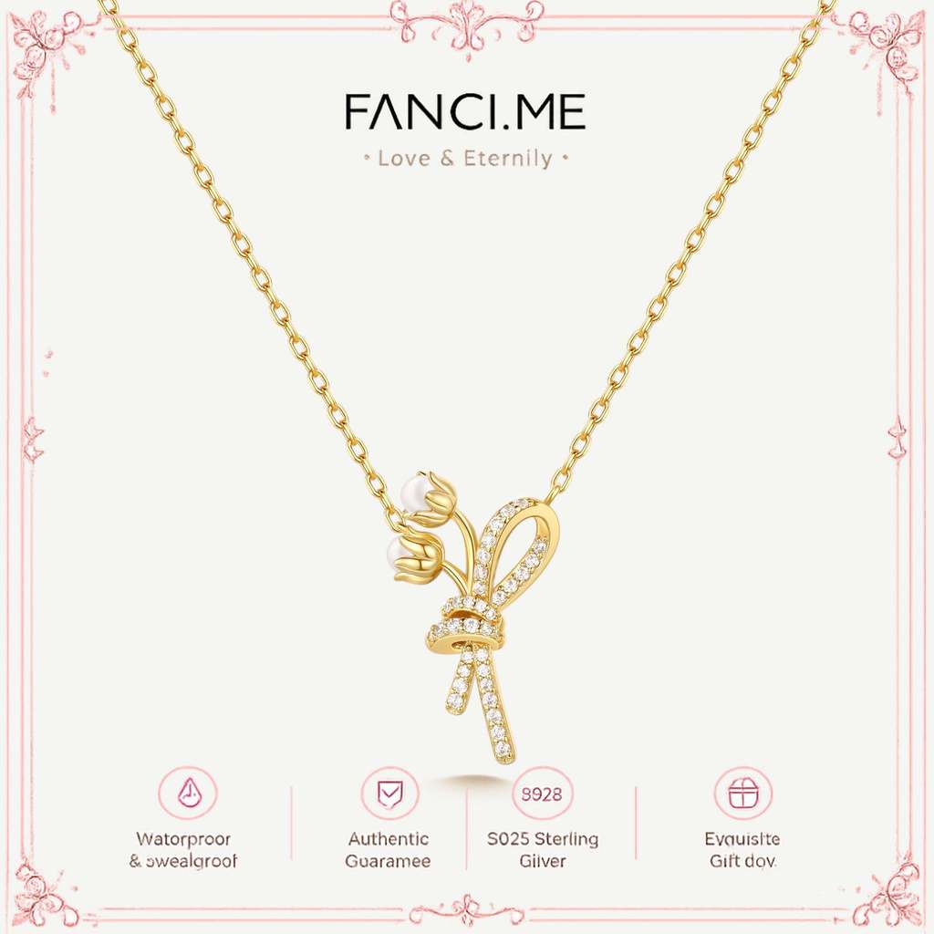 FANCIME Nature-Inspired Lily of the Valley Bouquet สร้อยคอเงิน Dainty
