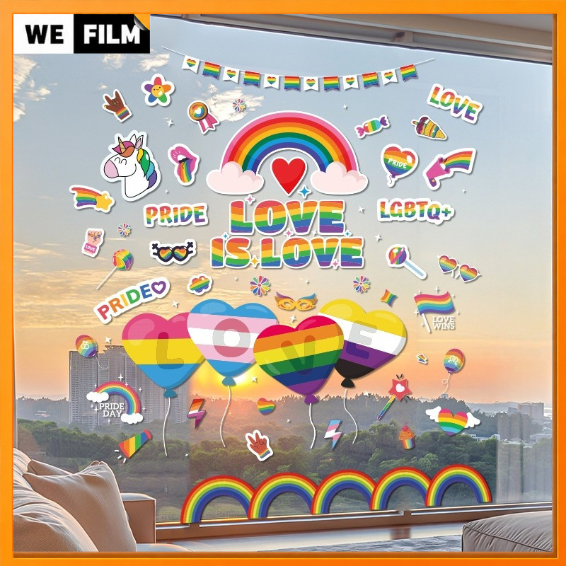 [ จัดส่ง TH] PRIDE Month สติ๊กเกอร์ติดประตูกระจก สติ๊กเกอร์ติดหน้าต่าง กันน้ำ นำกลับมาใช้ใหม่ได้ PVC สติ๊กเกอร Rainbow