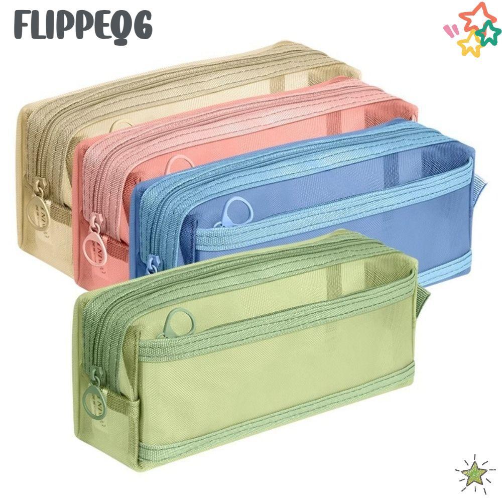 FLIPPEQ6 ดินสอ, กระเป๋าใส่ปากกาตาข่ายสองชั้น, โปร่งใสความจุขนาดใหญ่เครื่องเขียนออแกไนเซอร์โรงเรียนสํานักงาน
