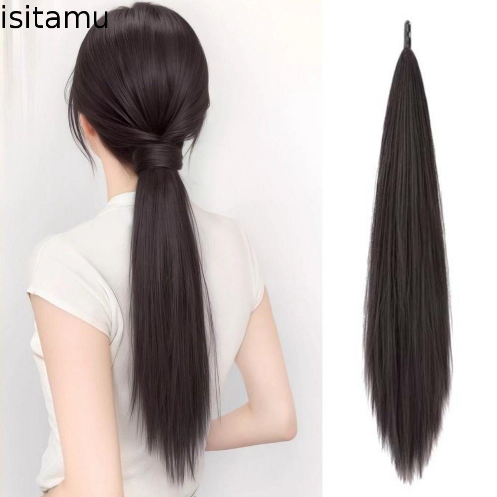 ISITAFT วิกผมสังเคราะห์ Braid, Elegant 24 นิ้ว Self-winding หางม้ายาว,อินเทรนด์ยืดหยุ่นห่อรอบผมชั้นต่อผมชิ้นตรงต่ําหญิง