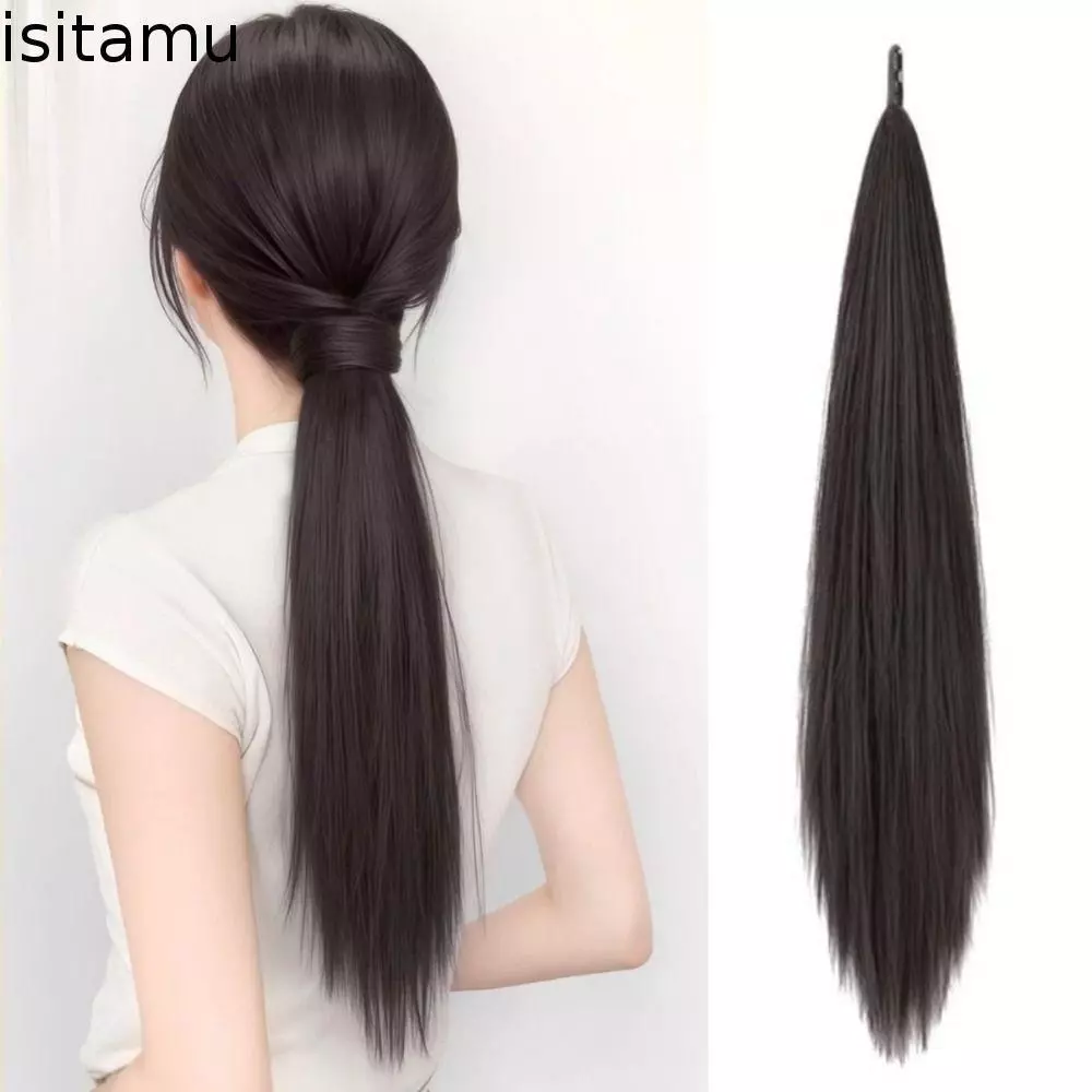 ISITAFT วิกผมสังเคราะห์ Braid, Elegant 24 นิ้ว Self-winding หางม้ายาว,อินเทรนด์ยืดหยุ่นห่อรอบผมชั้นต่อผมชิ้นตรงต่ําหญิง