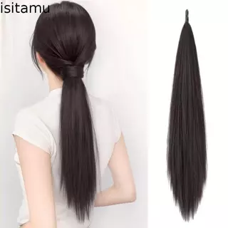 ISITAFT วิกผมสังเคราะห์ Braid, Elegant 24 นิ้ว Self-winding หางม้ายาว,อินเทรนด์ยืดหยุ่นห่อรอบผมชั้นต่อผมชิ้นตรงต่ําหญิง