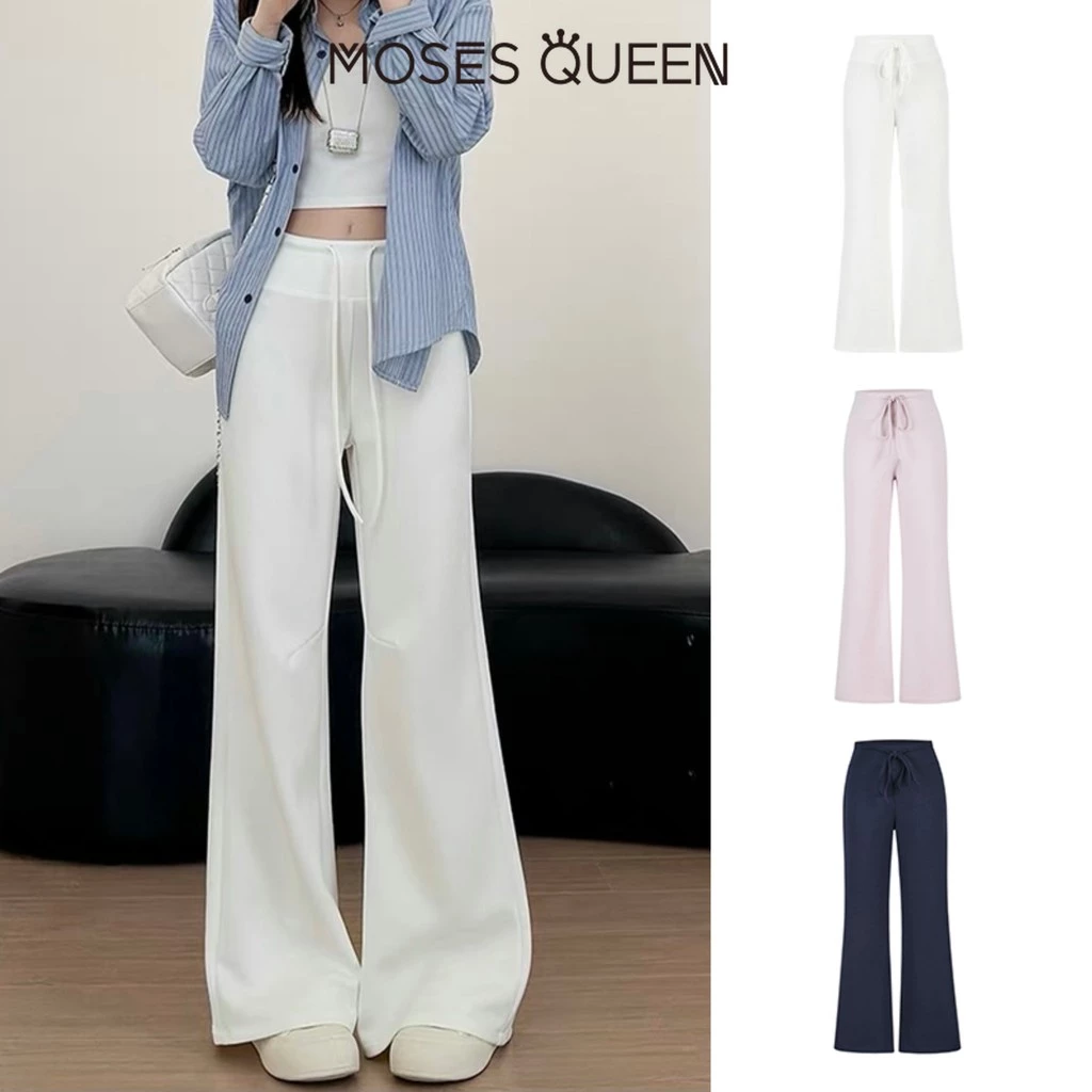 MOSESQUEEN สเปซ คอทเทน กางเกงลําลองหลวม 2025 ฤดูร้อนใหม่กางเกงขากว้างเอวสูง เช็ดพื้น ชั้นสบาย #62984