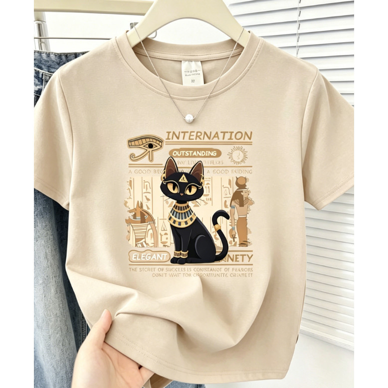 【ส่งภายใน 24 ชั่วโมง】เสื้อยืดสไตล์เกาหลีหวานน่ารัก แฟชั่นเรียบง่ายแบบอเมริกันวินเทจ หลวม ใส่สบาย ราคาคุ้มค่า ขนาด S-XXXL